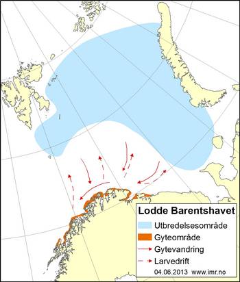 Kart som viser utbredelsen av Lodde